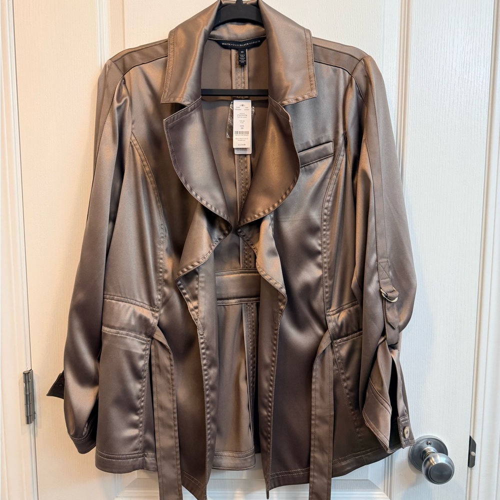 White House Black Market Satin Trench Coat - Metallic Taupe